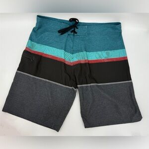 Burnside Board Shorts Teal Red Black & Grey Stitch Pockets Swimwear Men's 36
